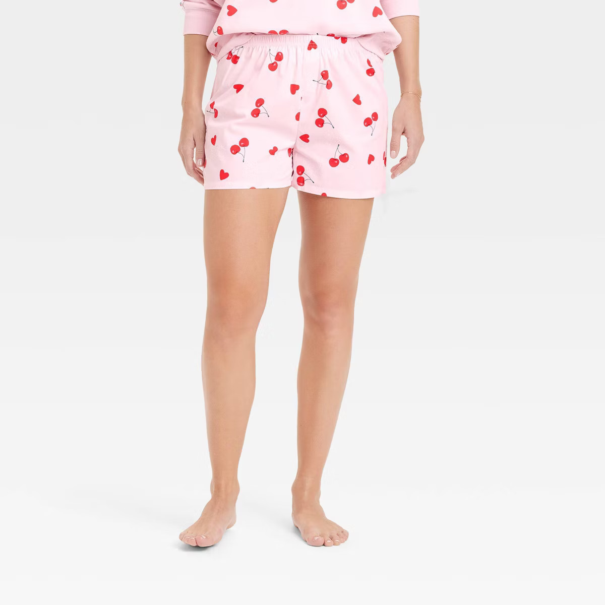 Women's Cherry Hearts Printed Graphic Boxer Shorts - Pink | Target