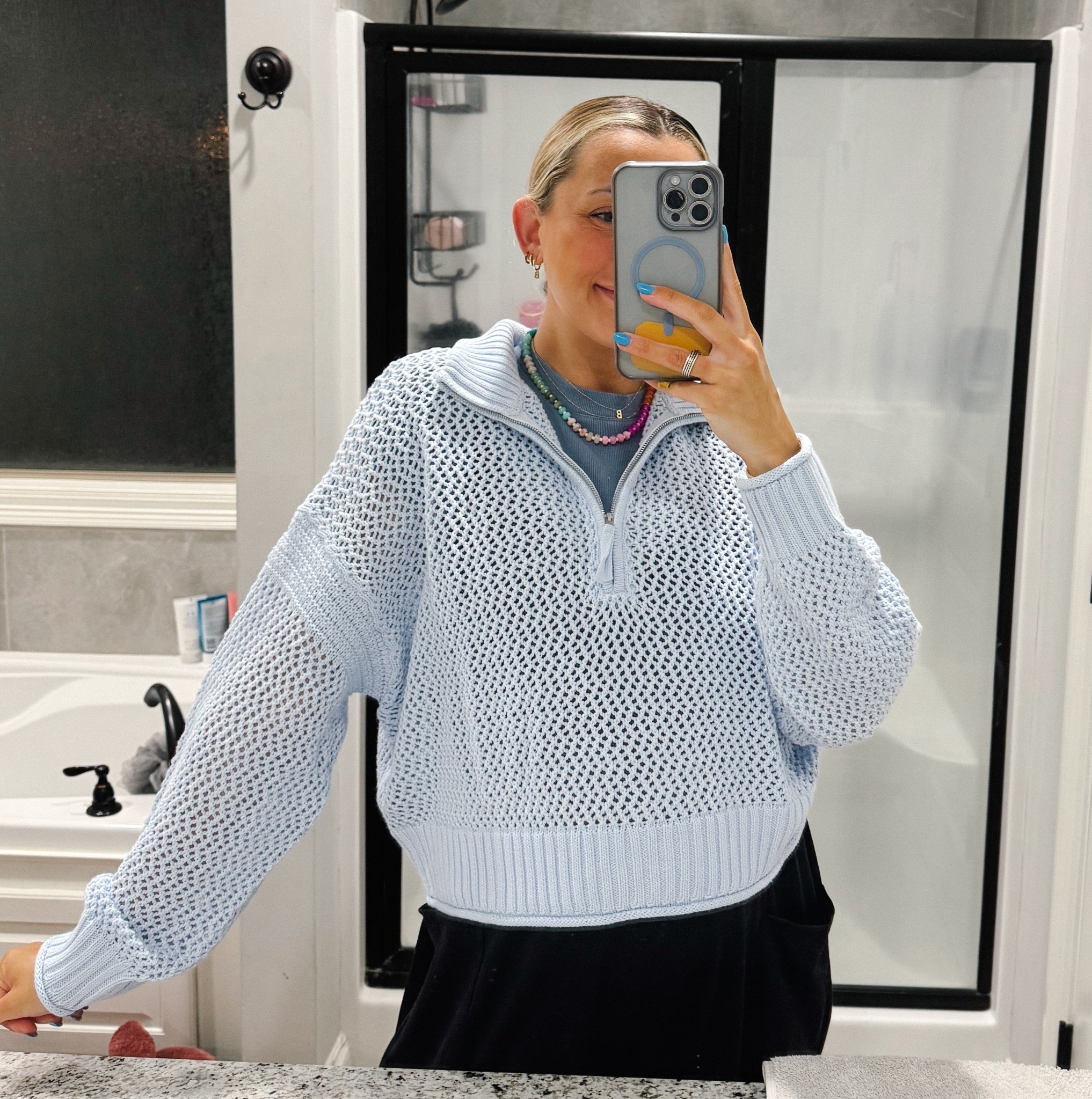 This crochet quarter zip is perfect for these cool mornings 🫶🏼 + this color is soooo perfect! & it's on sale!

#LTKSaleAlert #LTKFindsUnder50