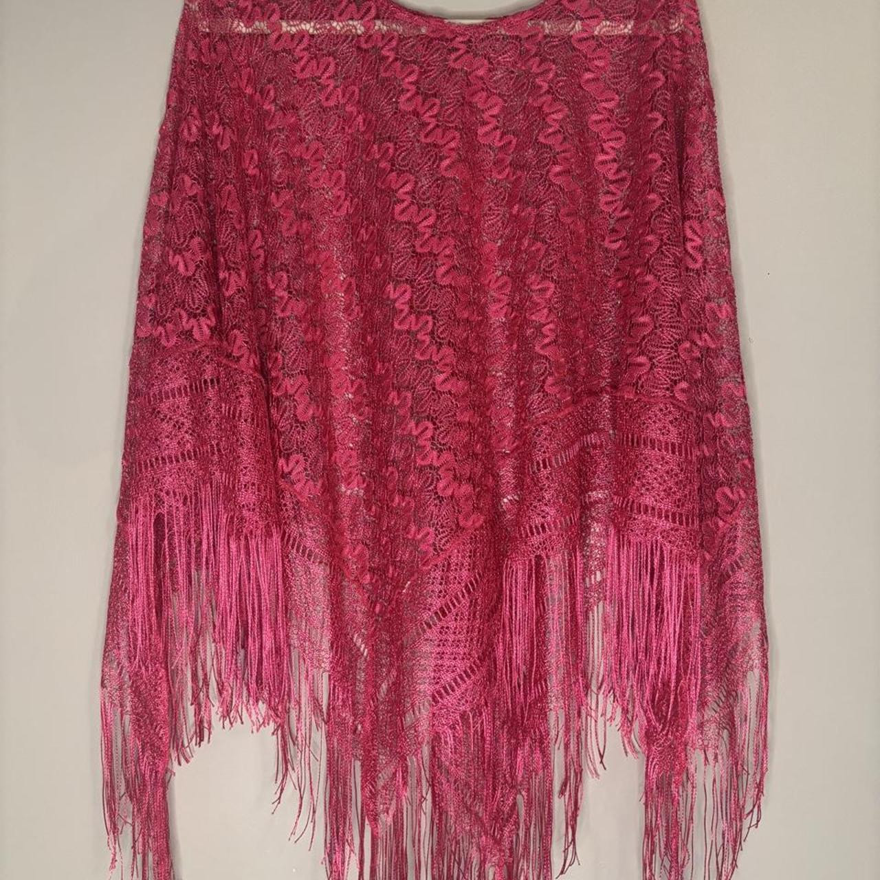 Pink lace poncho with fringe and floral embroidery #festivalvibes  #boho | Depop US
