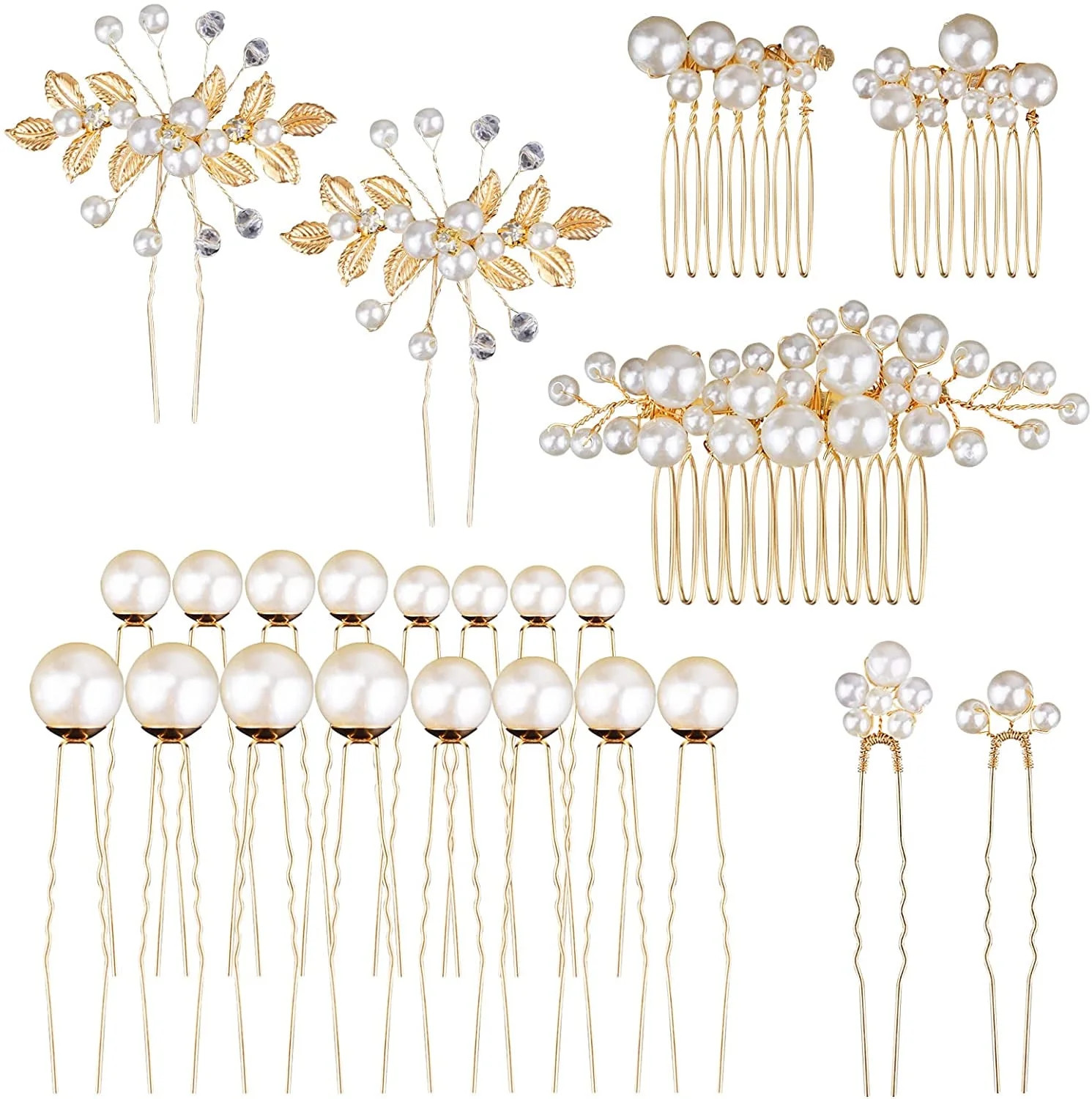 23Pcs Bridal Pearl Gold Hair Clips, STONCEL Wedding Flower Leaf Rhinestone Hair Pins, Bride Hair ... | Walmart (US)