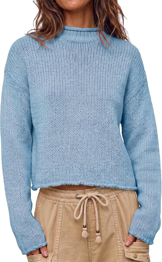 Cicy Bell Womens Cropped Sweater Rolled Neck Knit Fall Pullover Tops | Amazon (US)