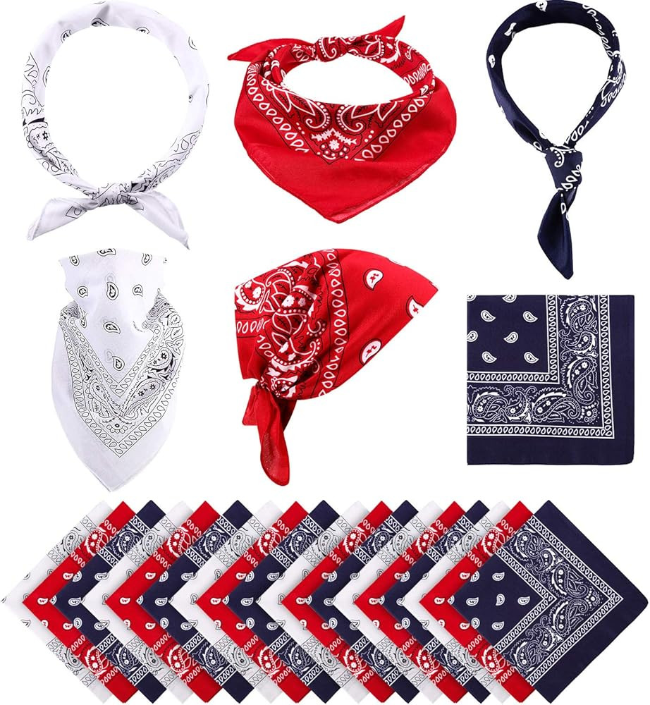Blulu 18 Pieces Paisley Bandanas Cowboy Scarf Print Head Wrap Wristband for Women Men 4th of July... | Amazon (US)