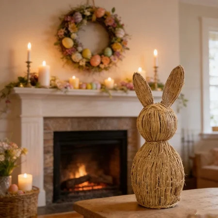 Handwoven Rattan Easter Bunny Decoration, Rustic Wicker Rabbit Home Decor for Spring and Everyday Use 19.69 Inch | Walmart (US)