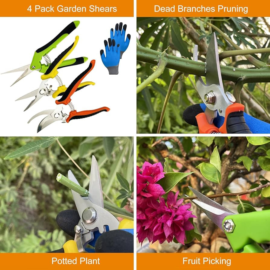 Pruning Shears, 4 Pack Garden Shears with Gardening gloves, Clippers Handheld, Stainless Steel Ga... | Amazon (US)