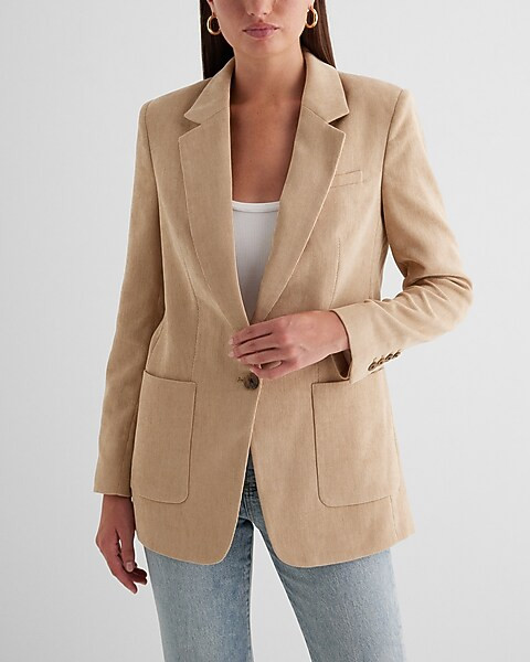 Corduroy One Button Cinched Boyfriend Blazer | Express