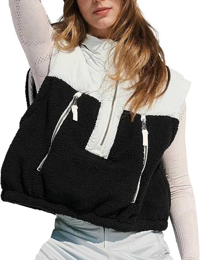 Hixiaohe Womens Oversized Casual Zip Up Fleece Vest Lightweight Sleeveless Warm Outerwear Puffer ... | Amazon (US)