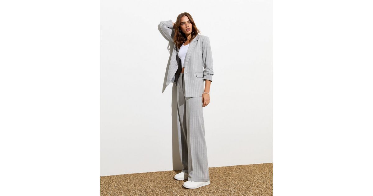 Light Grey Pinstripe Wide Leg Trousers
						
						Add to Saved Items
						Remove from Saved It... | New Look (UK)