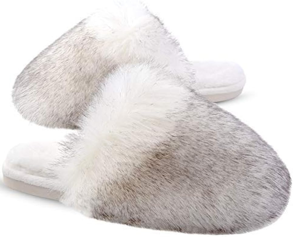 Womens Furry Slippers Soft Long Fur Plush Fleece Slip On Fluffy House Shoes Warm Comfortable Fuzz... | Amazon (US)