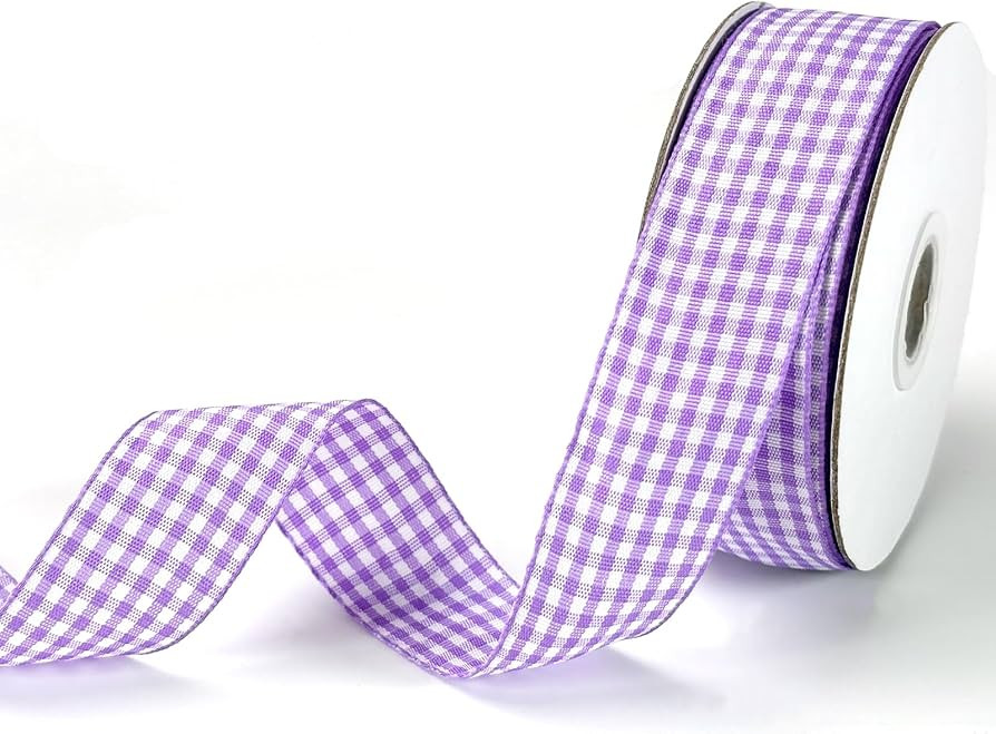 Purple and White Gingham Ribbon 1 inch Plaid Ribbon Flower Bouquet Wreath Gift Wrapping Checked R... | Amazon (US)