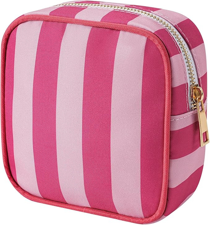 Small Stripe Makeup Bag for Purse, Mini Cosmetics Bag with Zipper, Cute Cosmetic Pouch for Women ... | Amazon (US)