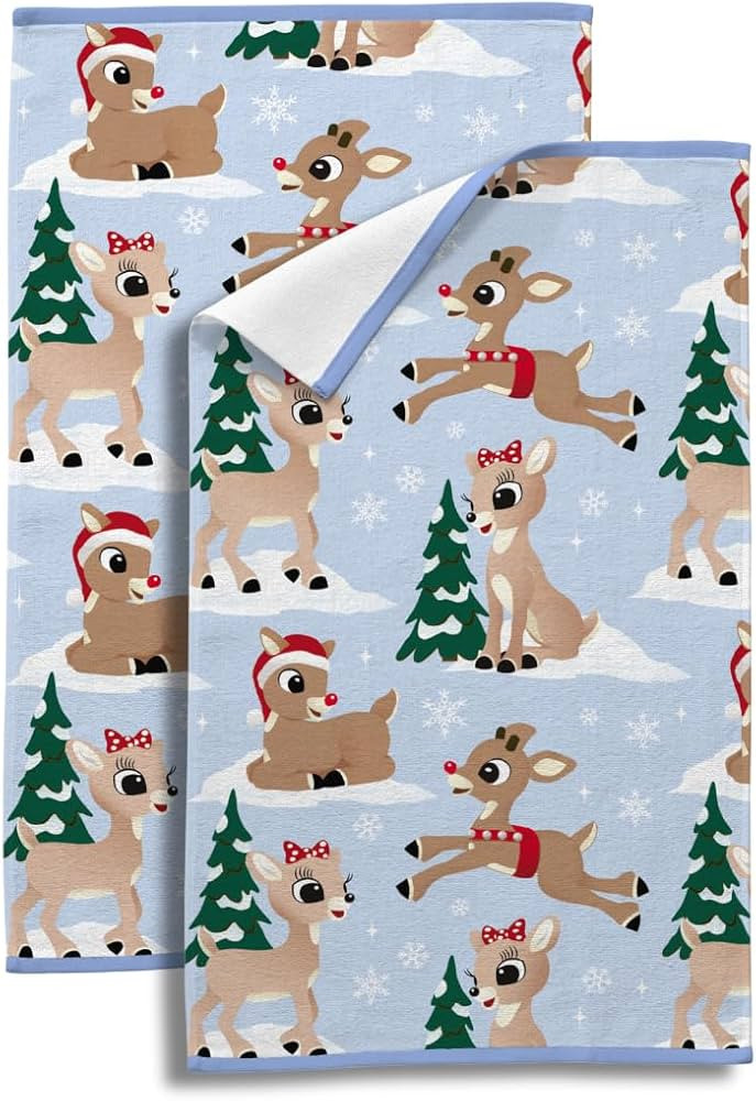 Franco Rudolph The Red Nose Reindeer Super Soft Plush 2 Pack Christmas Cotton Bath/Kitchen Hand T... | Amazon (US)