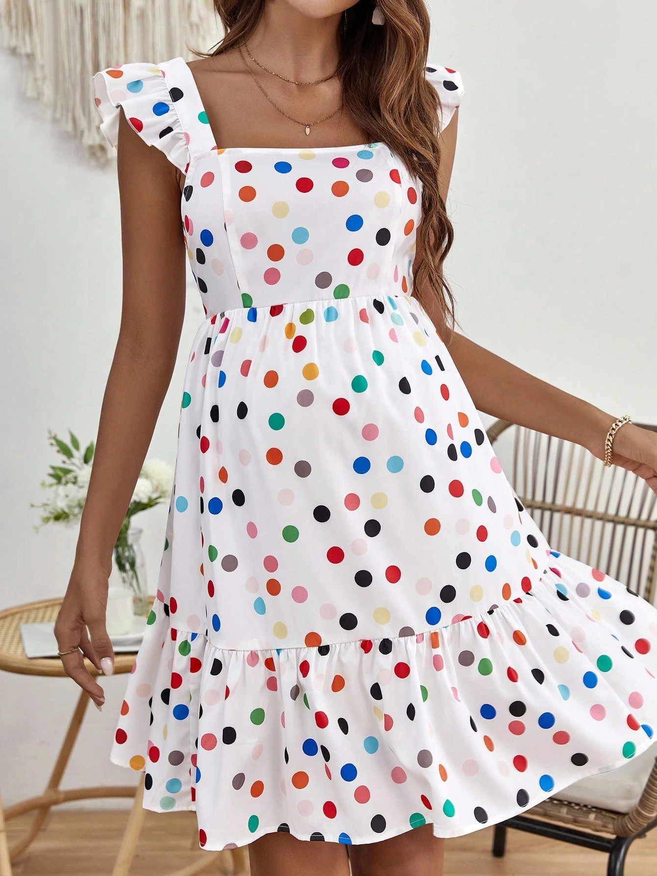 SHEIN Maternity Polka Dot Tie Backless Ruffle Hem Dress | SHEIN