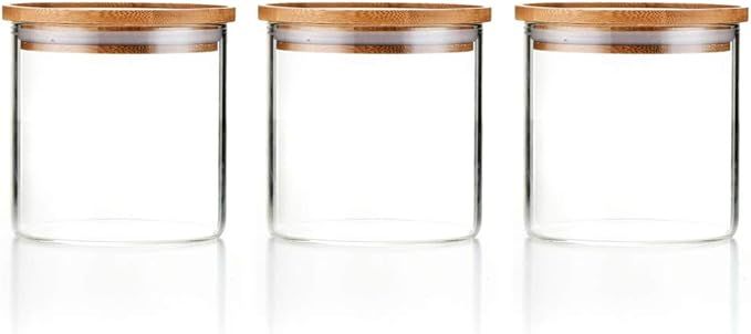Sweejar 18 OZ Glass Food Storage Jar with Lid(set of 3),Airtight Canisters for Bathroom,Kitchen C... | Amazon (US)