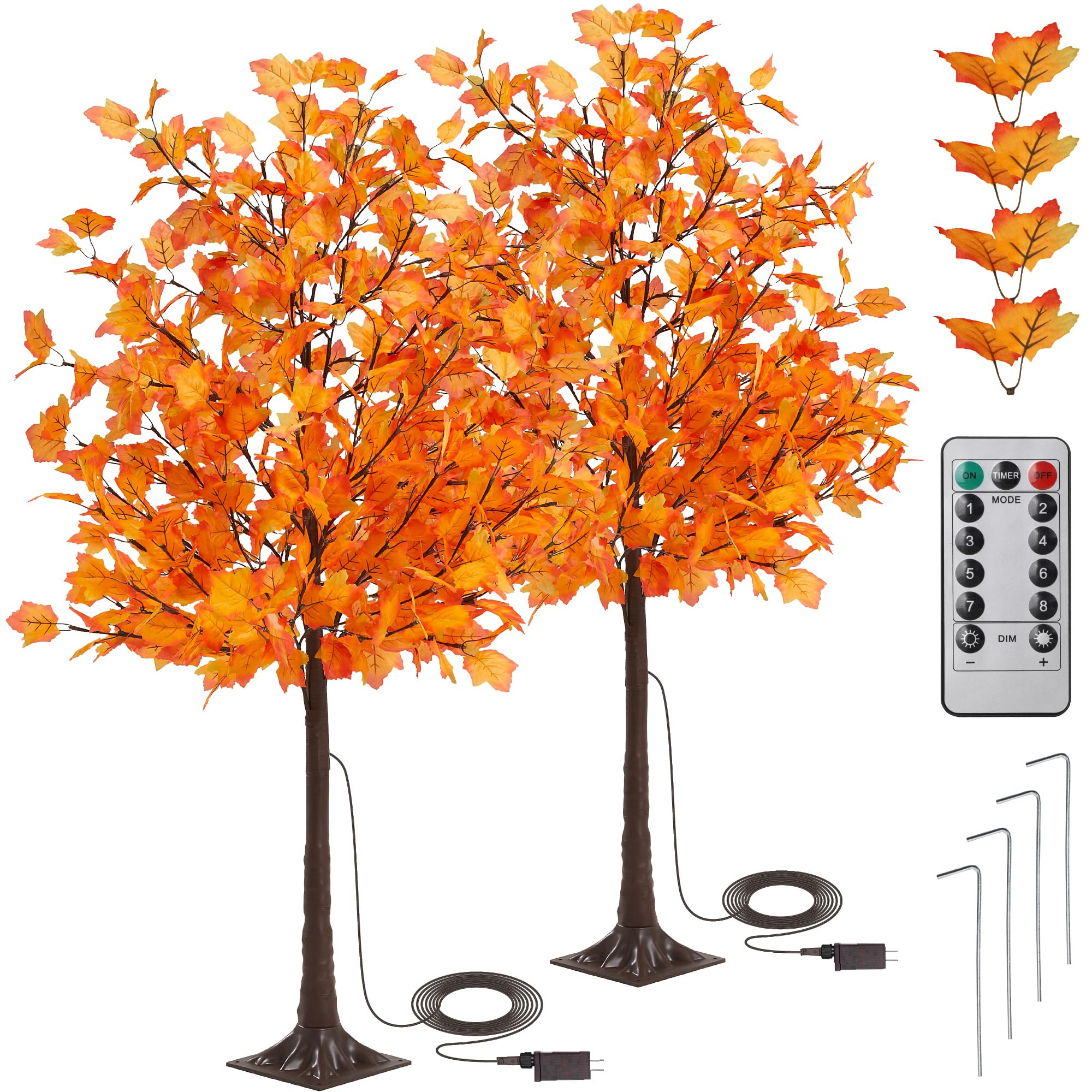 KOL 6FT 2-Pack Artificial Lighted Maple Tree with 288 Warm White Fairy LED Lights, Indoor Outdoor... | Amazon (US)