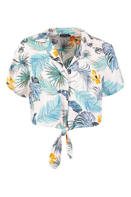 Tropical Print Tie Front Shirt | Boohoo.com (US & CA)