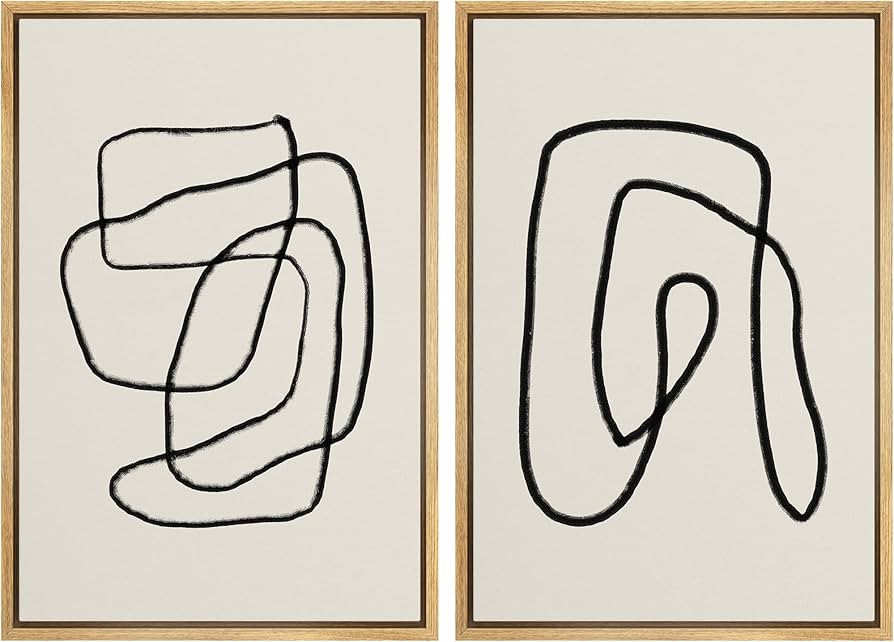 SIGNWIN Framed Wall Art Print Set Black Lines Over Tan Plain Background Abstract Swirly Cozy Neut... | Amazon (US)
