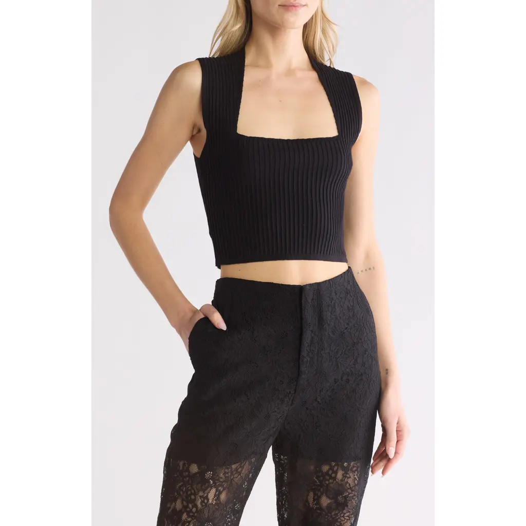 NSR Square Neck Sleeveless Knit Top in Blk at Nordstrom Rack, Size X-Large | Nordstrom Rack