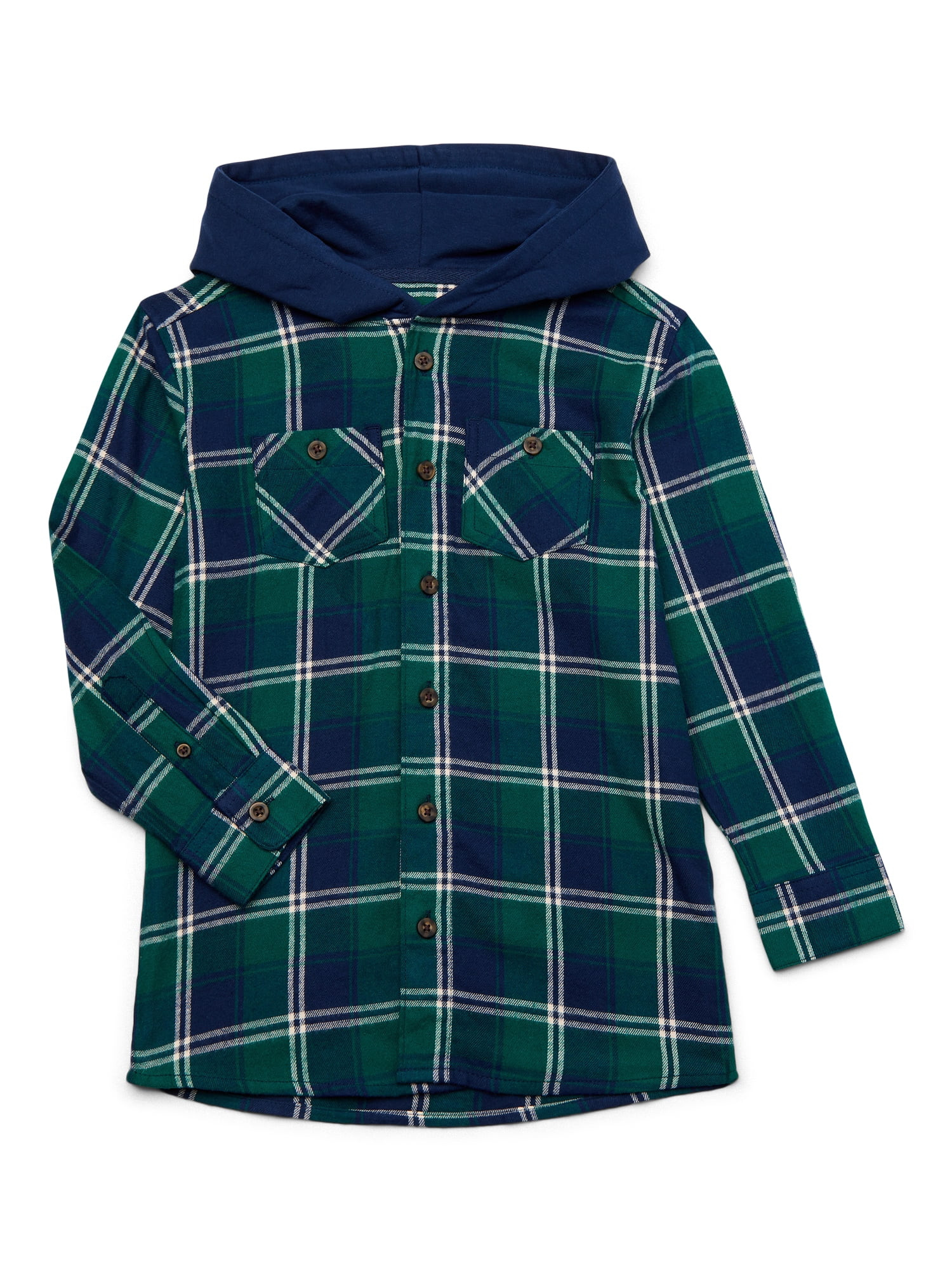 Wonder Nation Boys Hooded Flannel Shirt, Sizes 4-18 | Walmart (US)