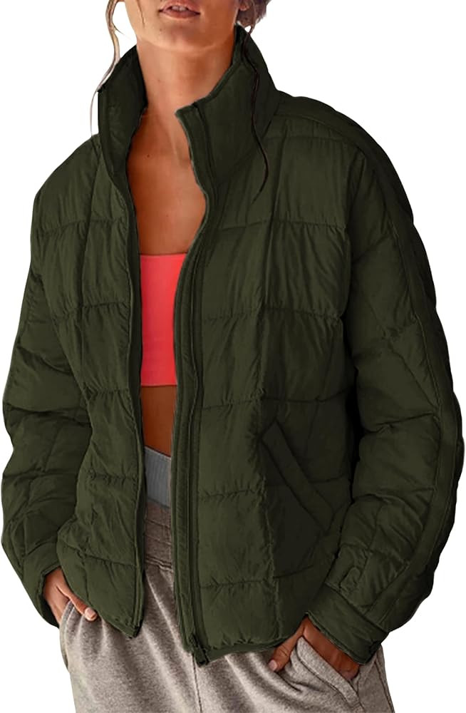 Xiaoxuemeng Womens Quilted Puffer Jacket Zip Up Lightweight Padded Coat Outwear | Amazon (US)