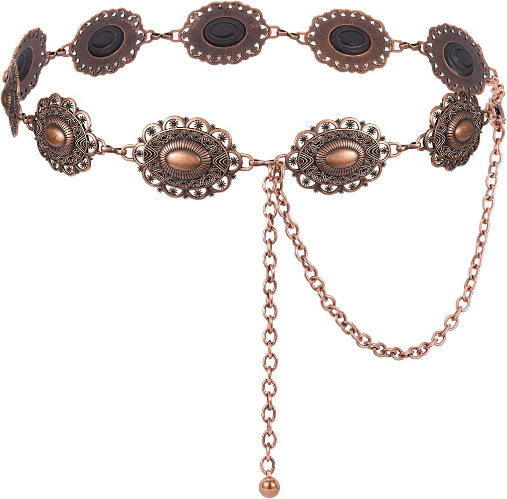 XZQTIVE Women Boho Chain Belts For Dresses Jeans Western Cowgirl Waist Links Belt Adjustable Meta... | Amazon (US)