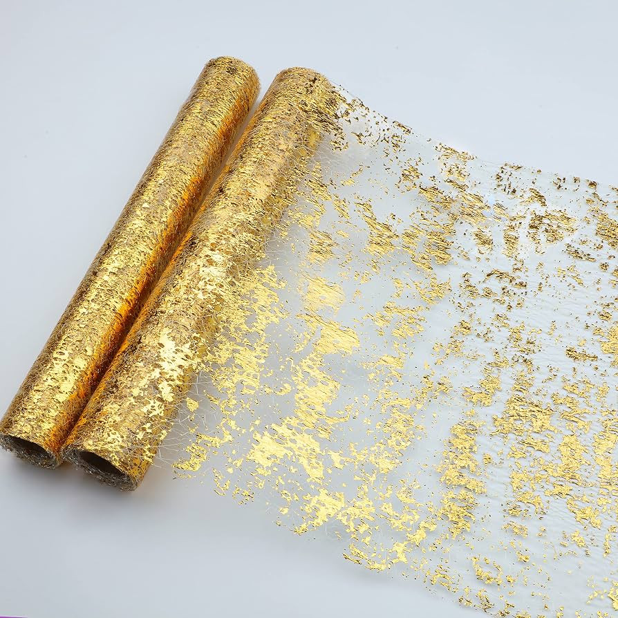 Snowkingdom 2 Pieces Gold Table Runner, Sequin Glitter Foil Metallic Gold Thin Mesh Table Runner ... | Amazon (US)
