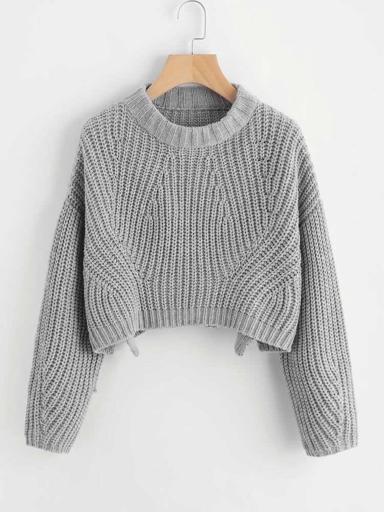 Vented Hem Chunky Knit Crop Sweater | SHEIN