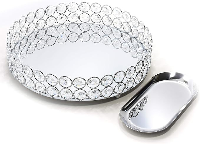 LINDLEMANN Decorative Tray - Metal Mirrored Ornate Crystal Vanity Tray - Elegant Design for Perfu... | Amazon (US)