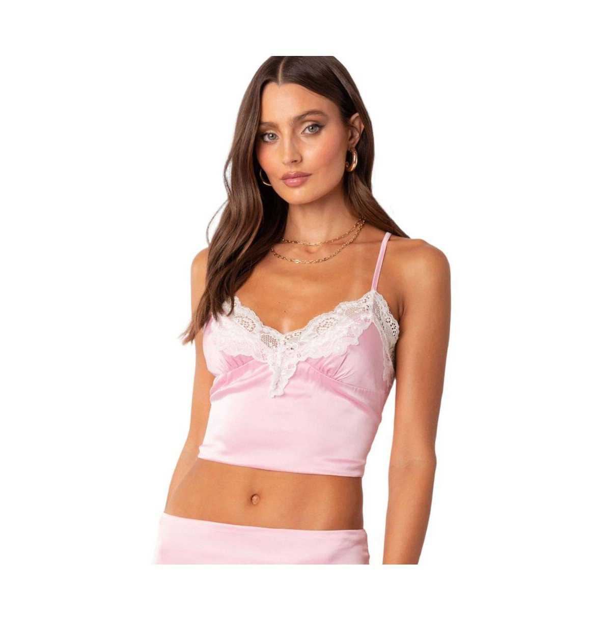 Brandi Lace Trim Satin Tank Top - Pink | Macy's