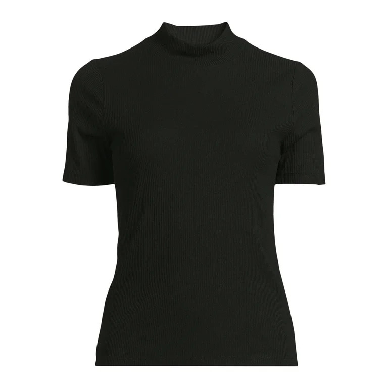 Free Assembly Women's Ribbed Mock Neck Top with Short Sleeves, Sizes XS-XXL | Walmart (US)