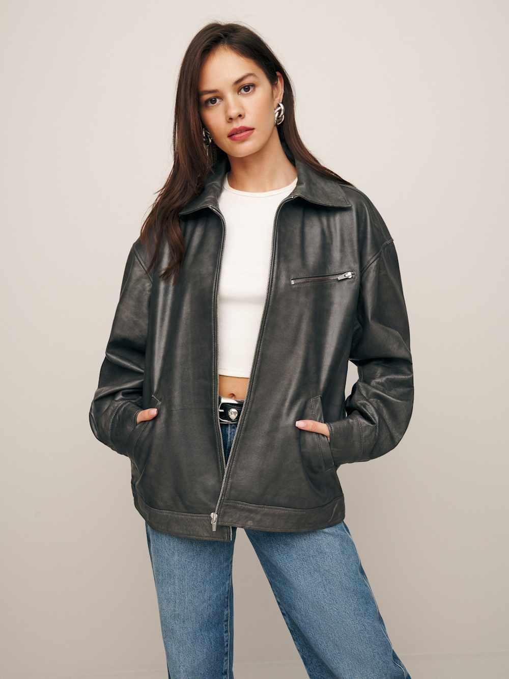 Veda Marco Leather Oversized Bomber | Reformation (Global)