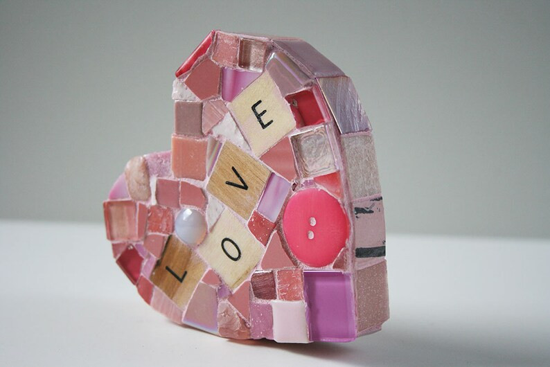 Pink Mosaic Heart Paperweight Large Mixed Media Wood Letters Conversation Hearts Love Valentines ... | Etsy (US)