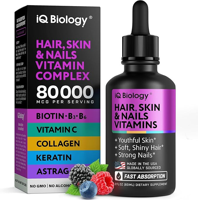 Liquid Biotin 5000mcg Drops – 80,000mcg Hair Growth Vitamins with Astragalus Collagen & Keratin... | Amazon (US)