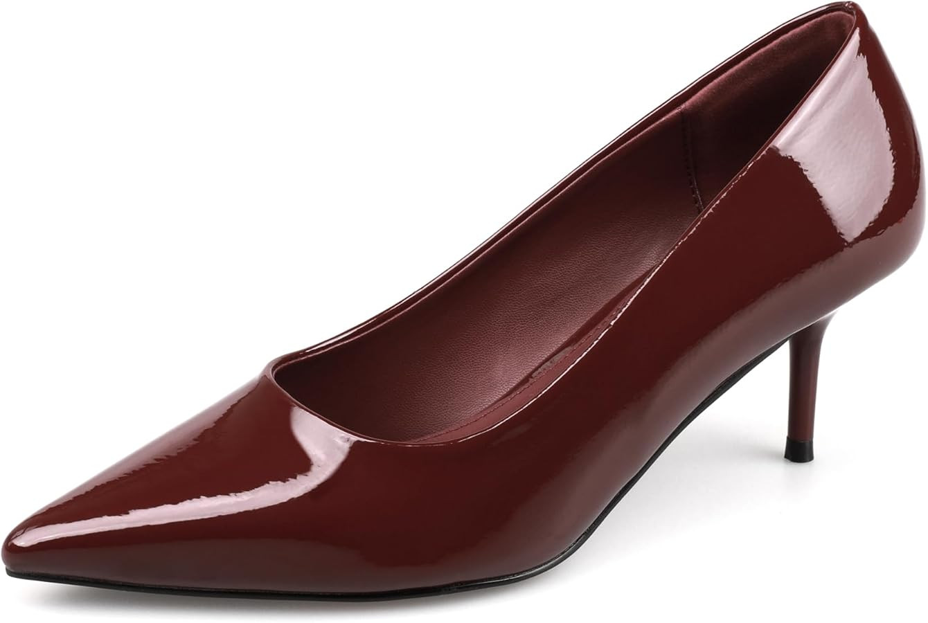 SHOBOO Women's Kitten Heels Pointed Toe Patent Leather Pumps Stiletto Fashion Dress Shoes | Amazon (US)