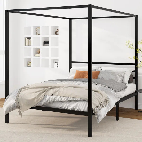 Tabiauea Metal Canopy Bed Frame with Wooden or Metal Slats | Wayfair North America