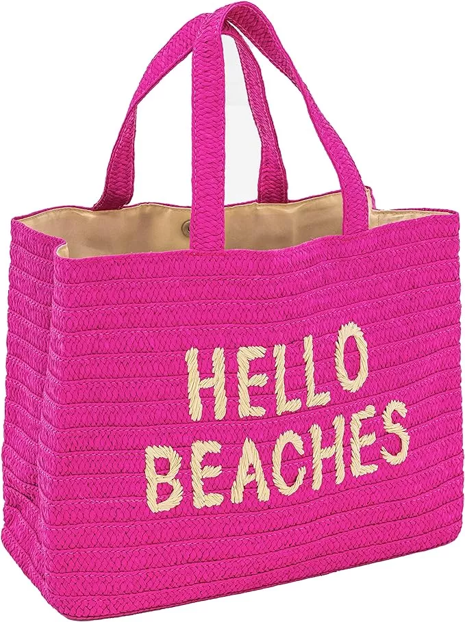 Hello Beaches A Packable Beach Bag | The Straw Beach Tote Bag of 2023 |  Beach Bags for Women Vacation | Large Beach Bag