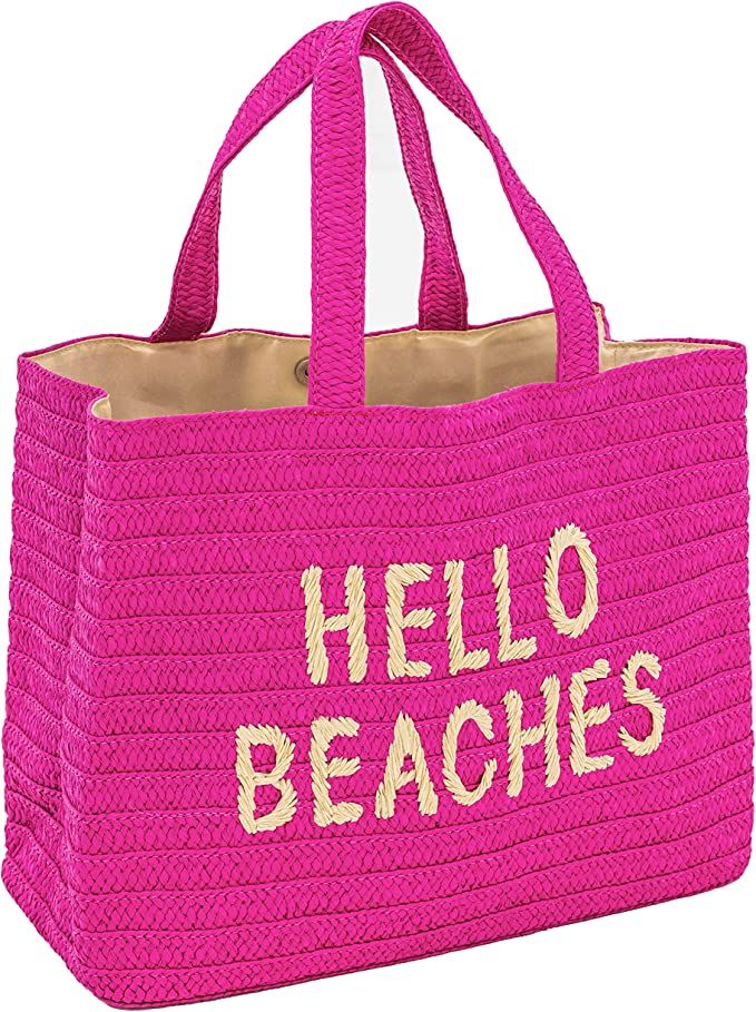 Hello Beaches Straw Beach Bags for Women | Straw Beach Tote | Beach tote bag | Beach Vacation Ess... | Amazon (US)