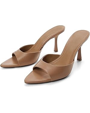 High Heel Mules for Women Slip On Open Pointed Toe Classy Patent Leather Stiletto Pumps Formal Sl... | Amazon (US)