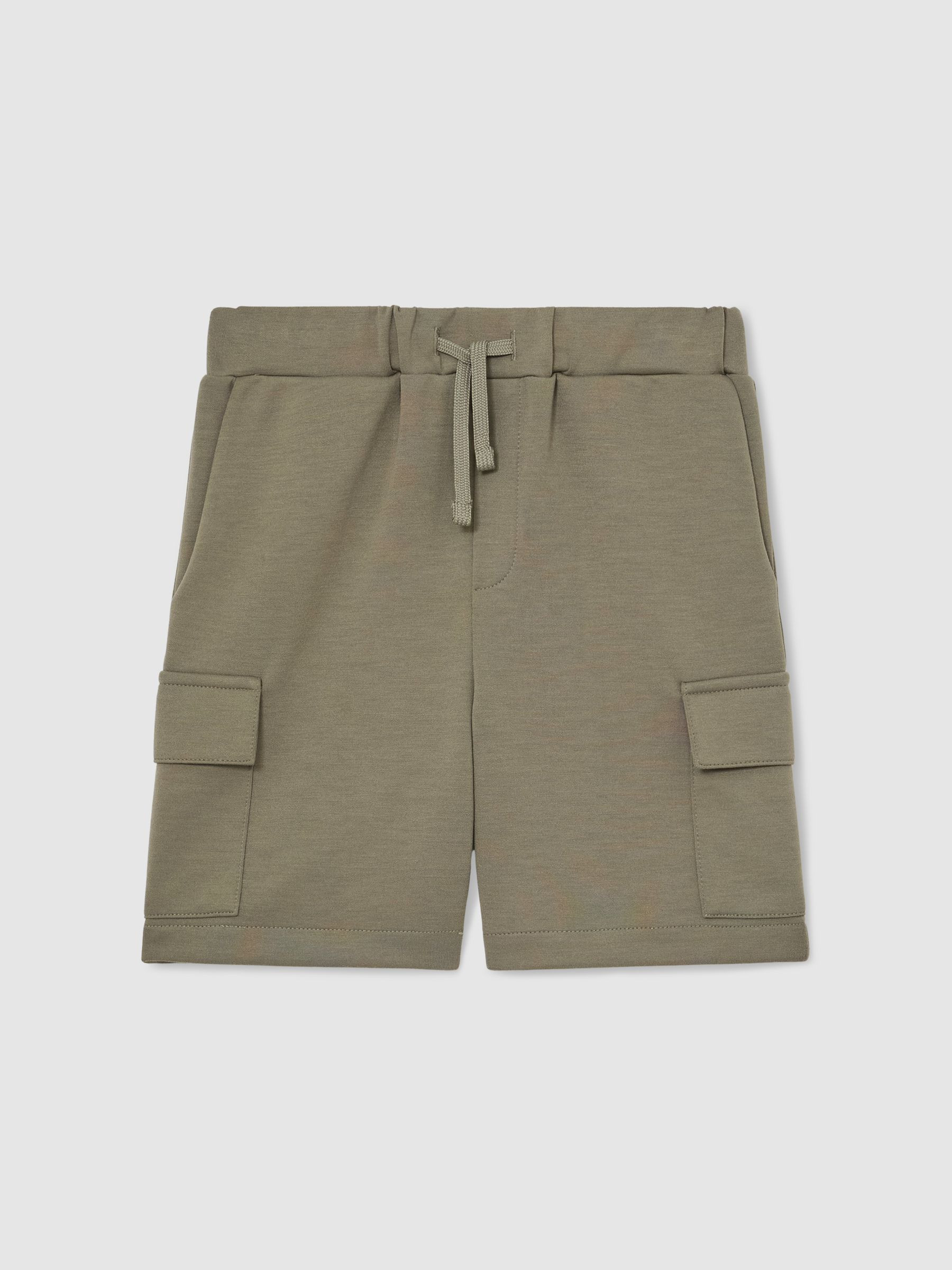 Reiss 3-9 yrs Premium Interlock-Jersey Cargo Shorts in Sage - REISS | Reiss UK