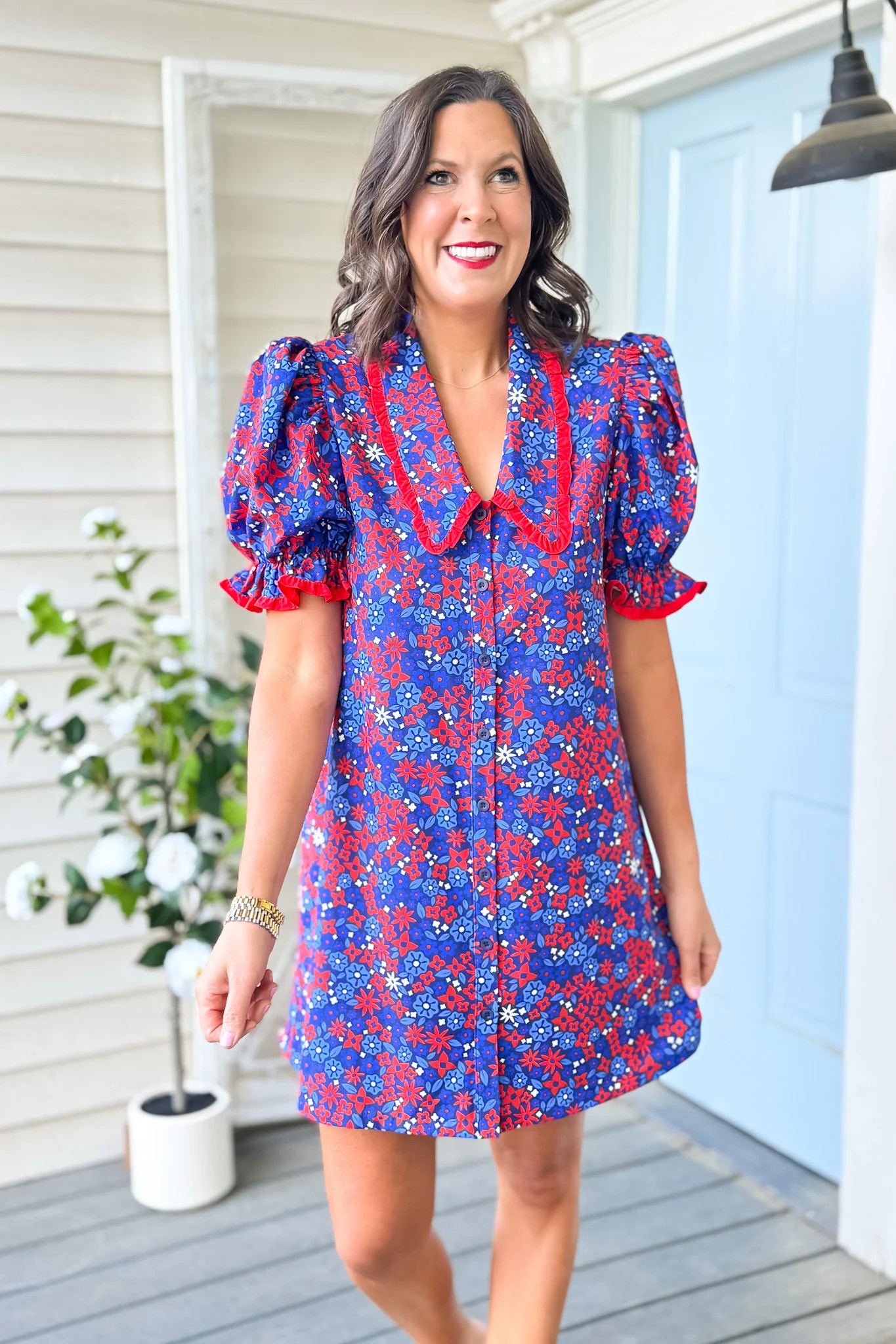 SSYS Gemma Peter Pan Collared Dress In Royal Red Ditsy Floral | Shop Style Your Senses