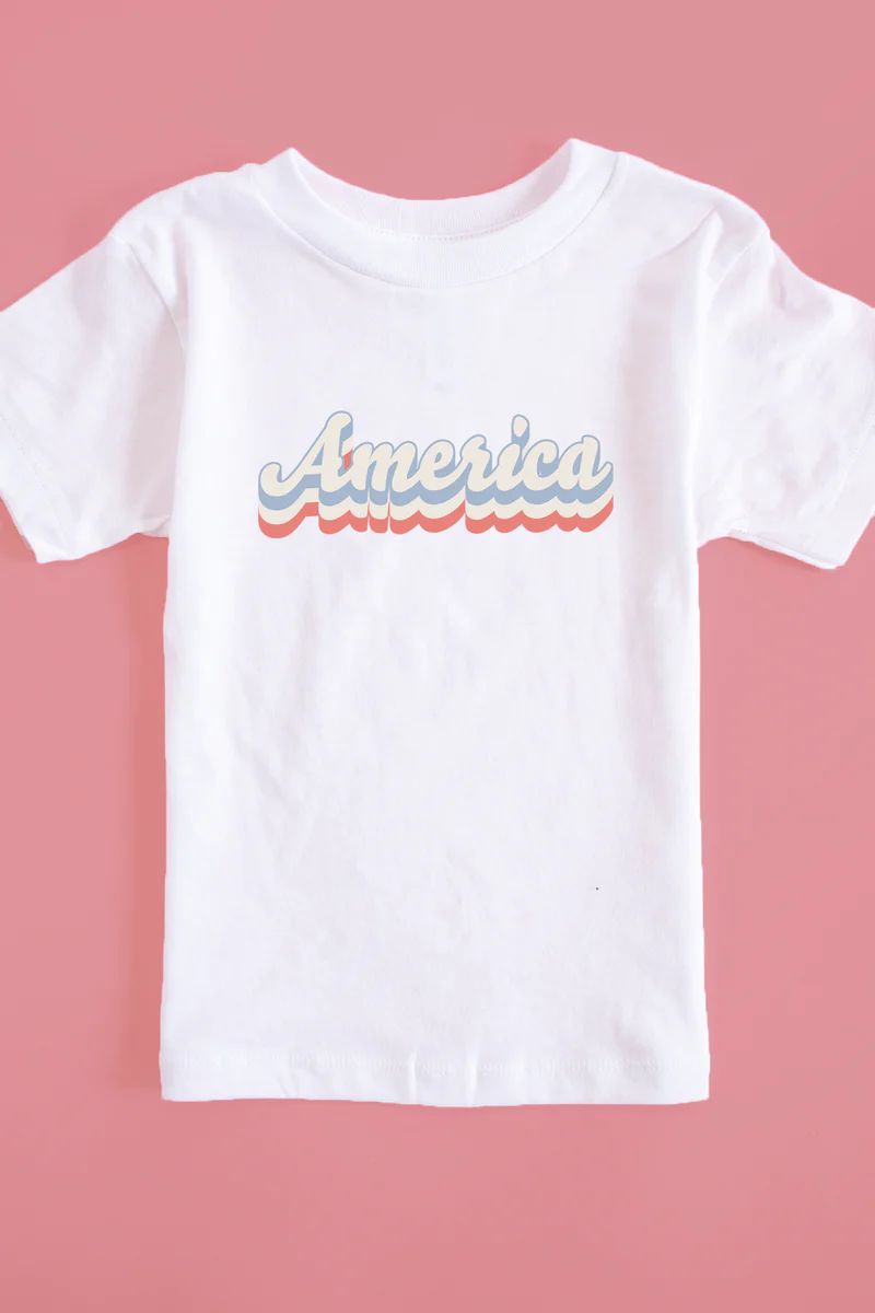 America Script Multi Graphic Youth Tee White | The Pink Lily Boutique