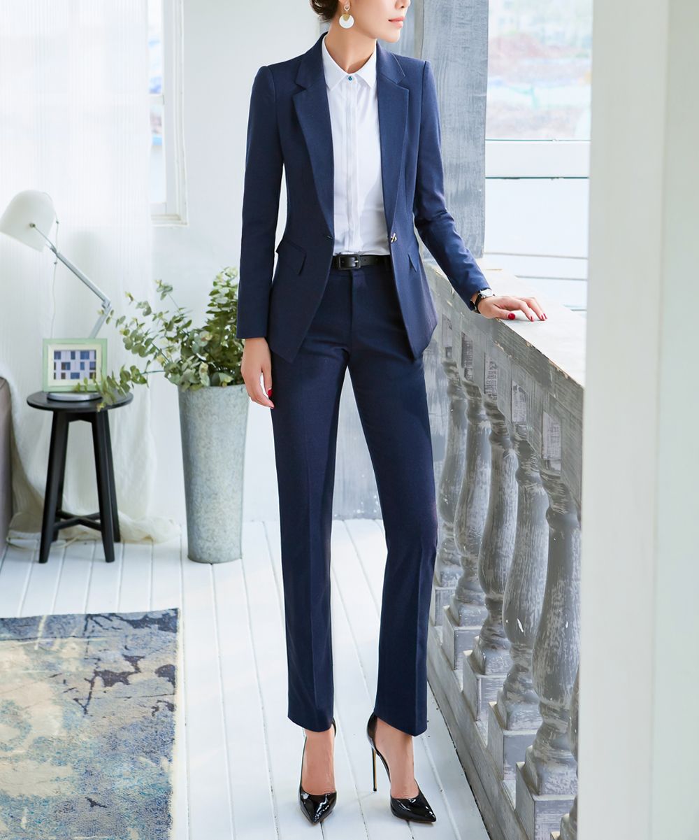 Emma Way Women's Blazers Blue - Blue Single-Button Blazer & Straight-Leg Pants - Women | Zulily