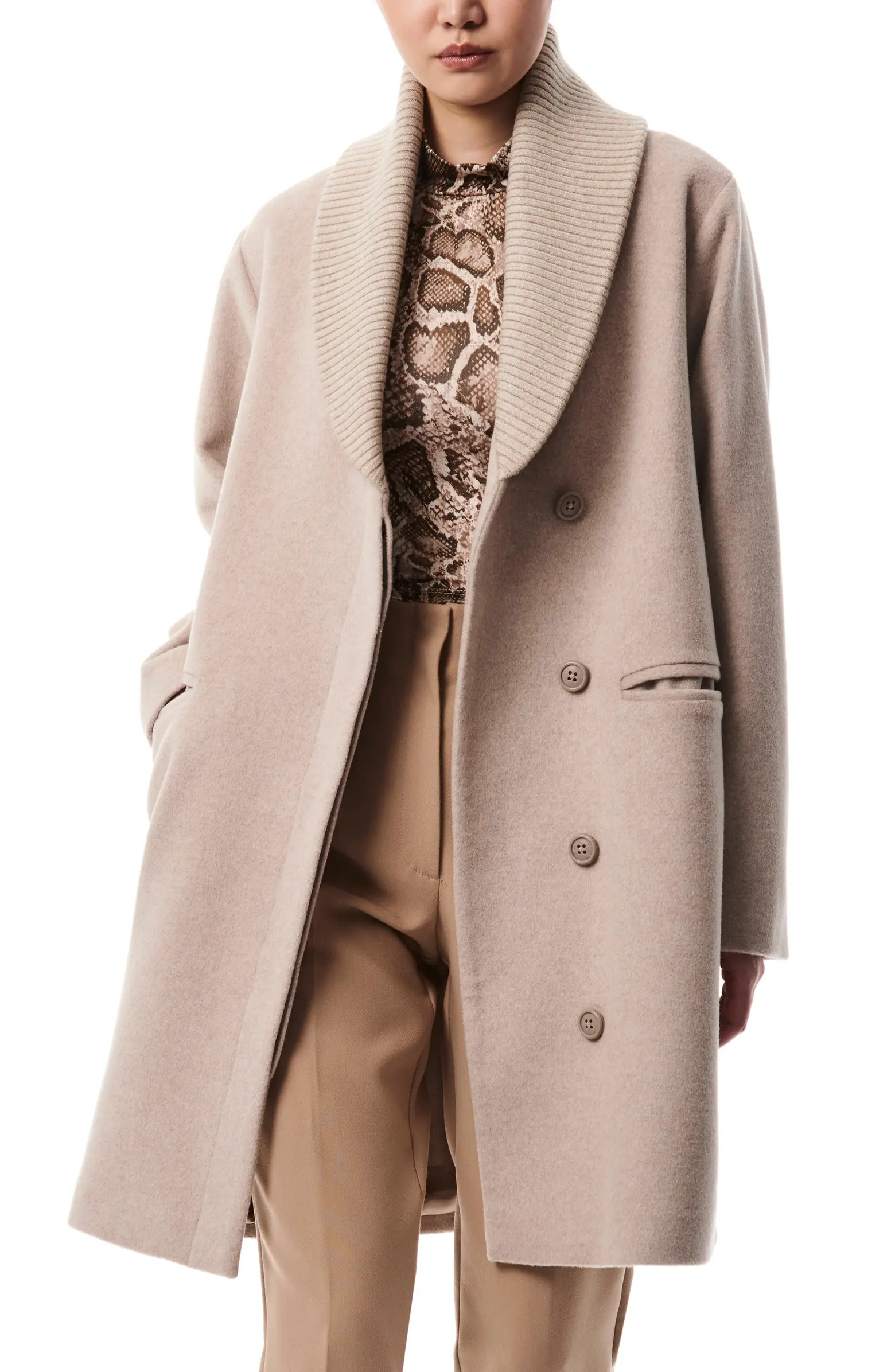 Rib Shawl Collar Wool Blend Coat | Nordstrom