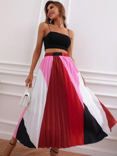 Cut And Sew Pleated Skirt | SHEIN