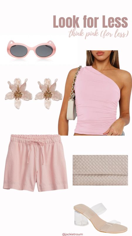 And if you like the look, but not the price, here’s this week’s look for less.

One Shoulder Top & Pink Floral Earrings: Amazon
Taupe Clutch: Quince
Clear Slide Sandal: Open Edit
Pink Linen Shorts: GAP factory
Pink Acetate Sunglasses: dime optics

#LTKSeasonal #LTKFindsUnder100