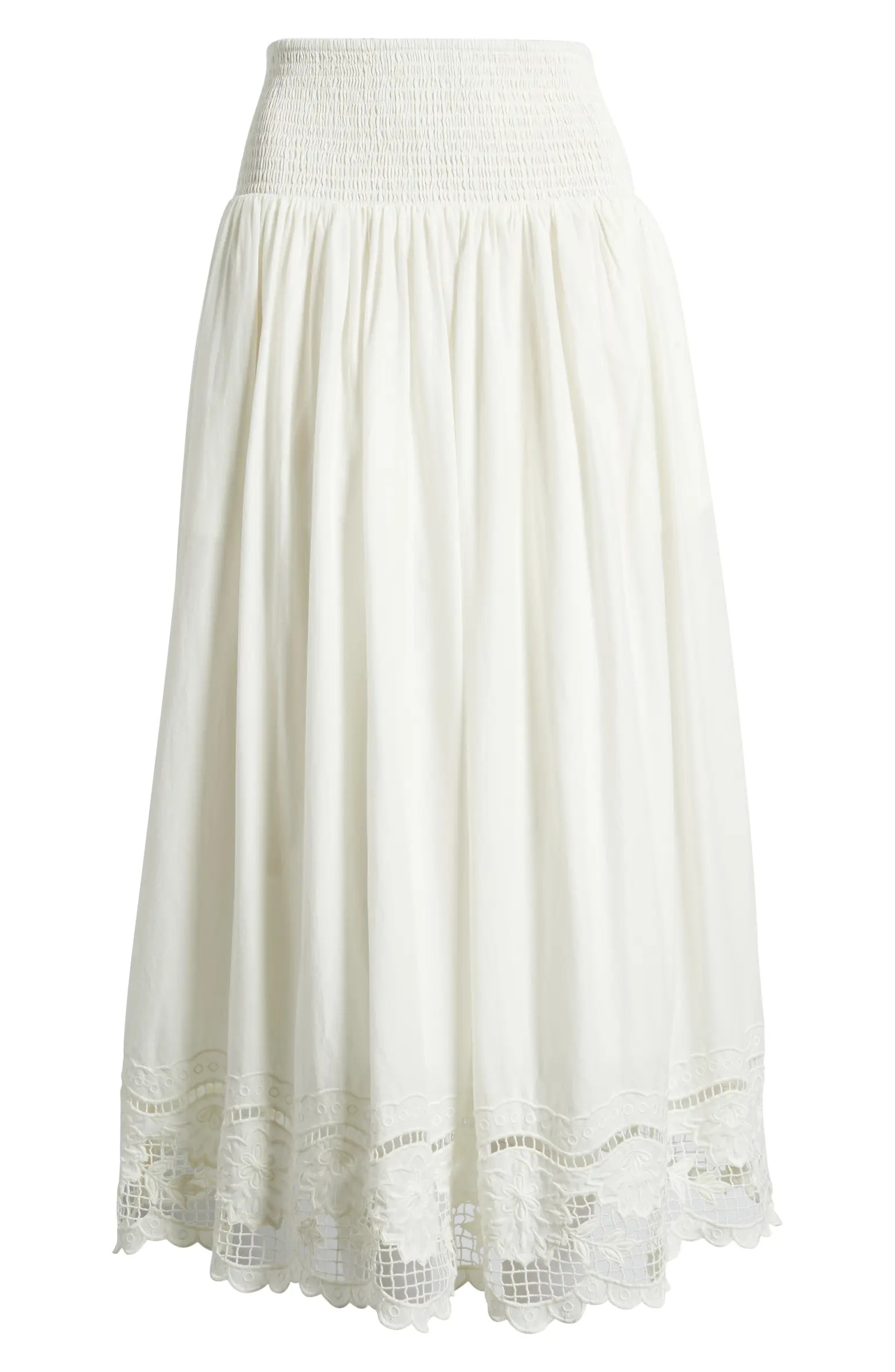 Embroidered Eyelet Cotton Smocked Waist Skirt | Nordstrom