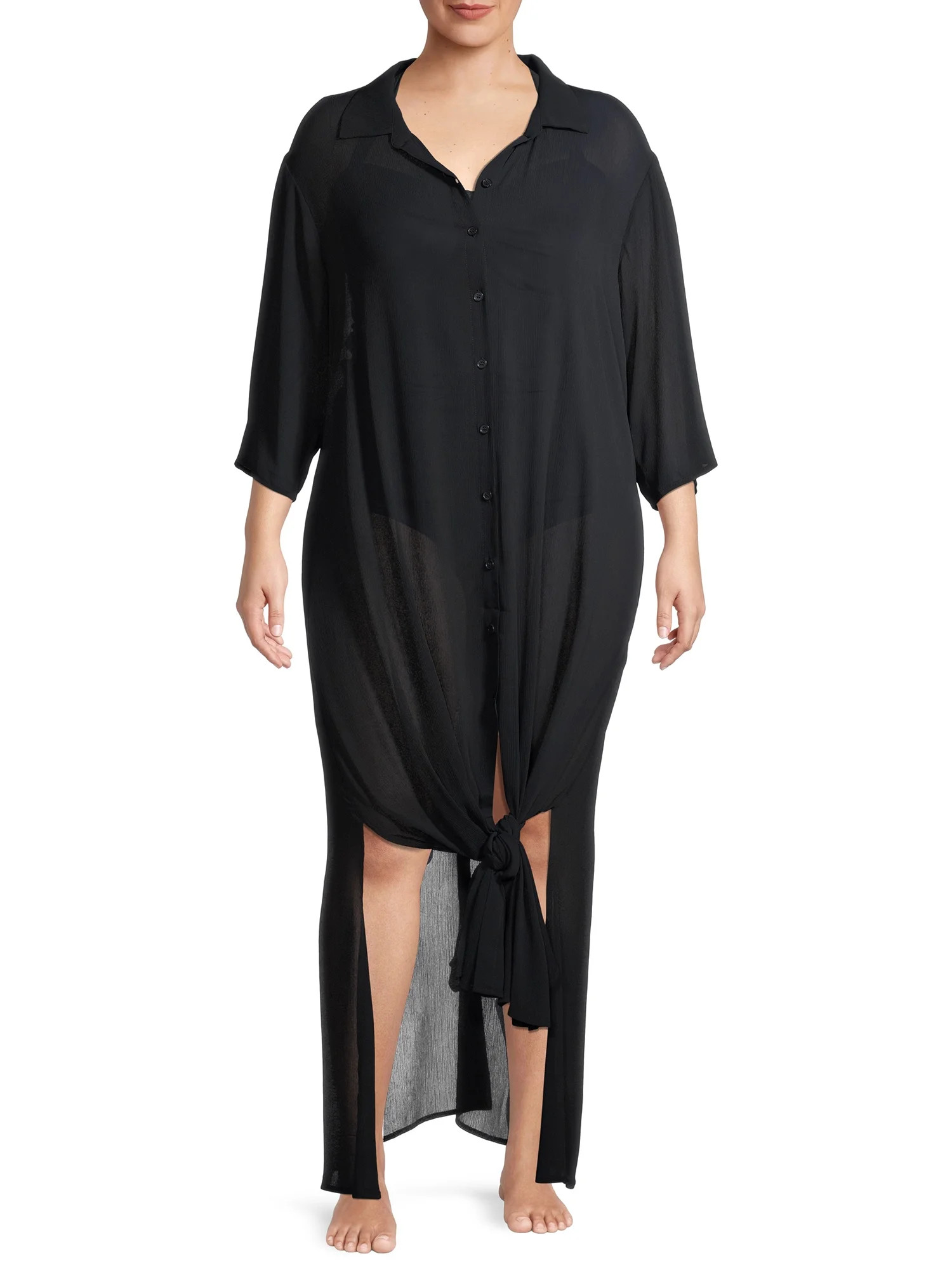 Time and Tru Women's and Women's Plus Size Long Chiffon Cover Up | Walmart (US)