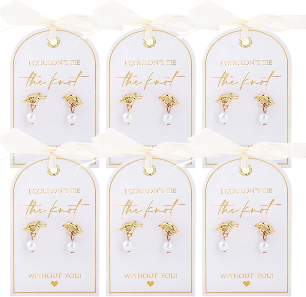 6 Sets Bridesmaid Earrings - Wedding Gold Pearl Bridesmaid Proposal Gifts, I Couldn't Tie The Kno... | Amazon (US)