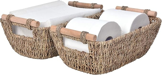 StorageWorks Hand-Woven Small Wicker Baskets, Seagrass Storage Baskets with Wooden Handles, 12 ¼... | Amazon (US)