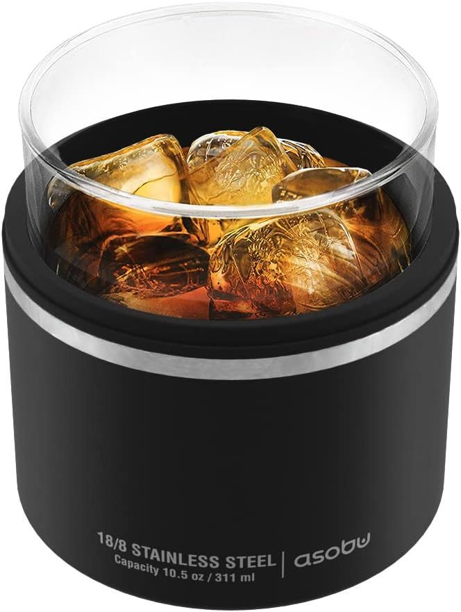 Asobu Whiskey Glass with Insulated Stainless Steel Sleeve, 10.5 ounces (Black) | Amazon (US)