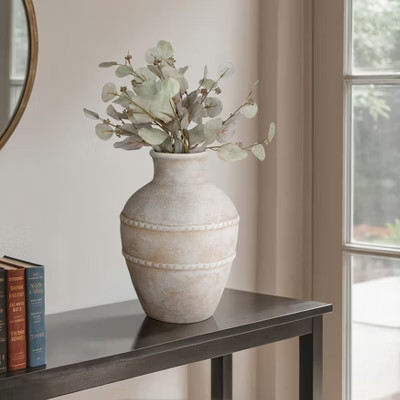 Terracotta Pottery Vase - Handcrafted Decorative Textured Flower Vase - Rustic Home Decor for Living Room, Bedroom, Office -16" Ivory & Tan | Target